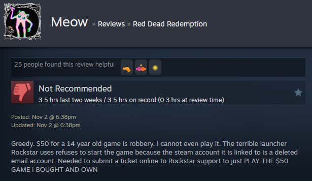 Screenshot of the article titled Red Dead Redemption Remaster, As Reported by Steam Reviews